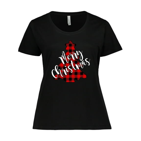 Inktastic Red Buffalo Plaid Christmas Tree Women's Plus Size T-Shirt