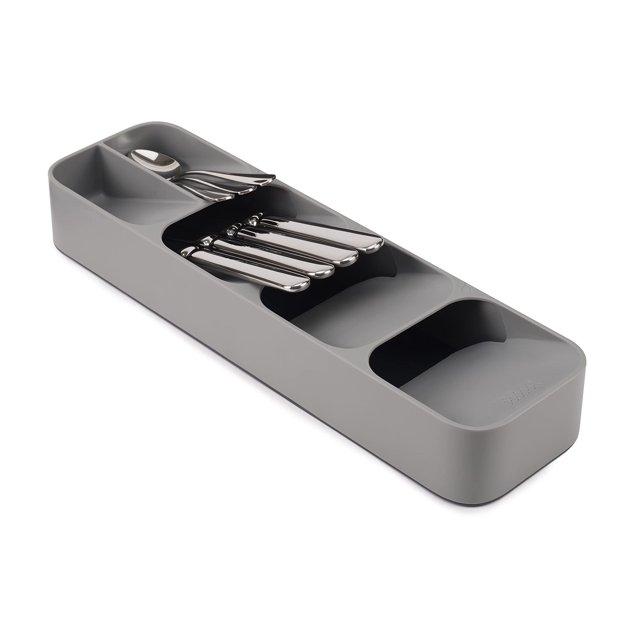 Organizador compacto para cubiertos, 5 compartimentos, capacidad para más de 24 piezas, color gris