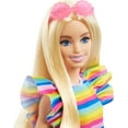 Barbie Fashionistas Doll 197 in Rainbow Tiered Dress with Braces, Blonde Hair & Accessories