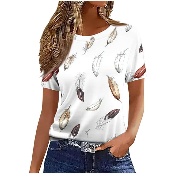 Generic Womens Summer Tops Crew Neck Short Sleeve T Shirts Dressy Casual Cute Printed Tees Loose Fit Trendy Blouses