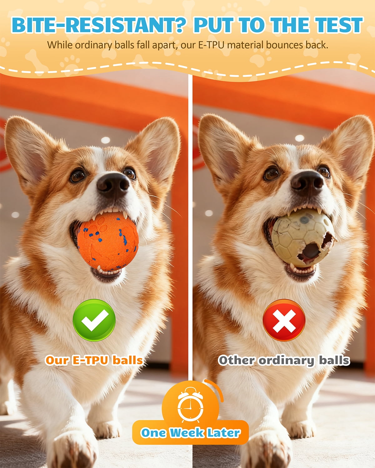 Interactive Dog Ball & Interactive Dog Toys for Medium/Large Dogs - Self Moving Automatic Ball with Chew Resistant E-TPU Material, IPX7 Waterproof，Orange