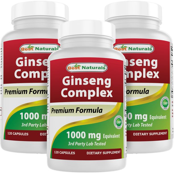 3 Pack Best Naturals Ginseng Complex 1000 mg 120 Capsules