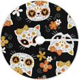 thumbnail image 1 of FMSHPON Halloween Cute Cat SkullsFlowers Xmas Christmas Tree Skirt Stand Mat for Holiday Party Decoration Indoor Outdoor 36 inches, 1 of 6