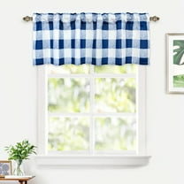 DriftAway Semi Sheer Buffalo Plaid Check Window Valance Curtains Checkered Rod Pocket Valance for Window, Kitchen, Living Room, Bedroom, Farmhouse 1 Pack 52" x16" Navy