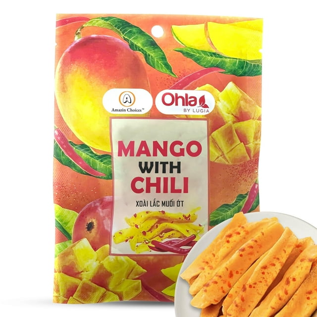 AMAZIN CHOICES Spicy Dried Mango with Chili – Vegan Sweet and Spicy Mango Snack – Non-GMO Dried Mango Slices – Hot Mangoes Candy – Gluten-Free Chili Mango Snack Pack 50g