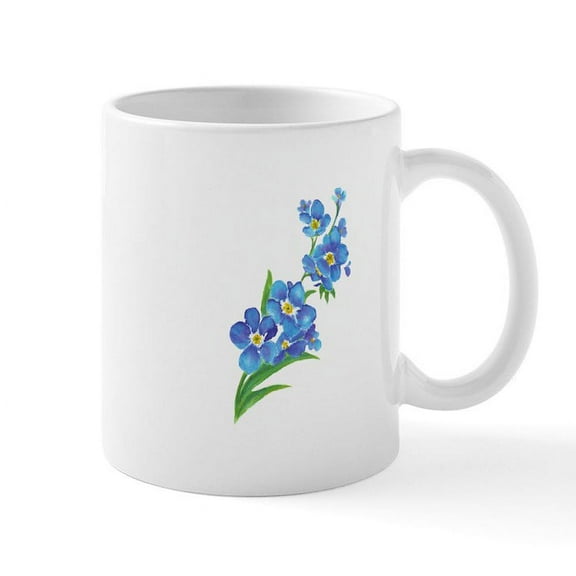 CafePress - Forget Me Not Flower Watercolor Painting Mugs - 11 oz Ceramic Mug - Novelty Coffee Tea Cup