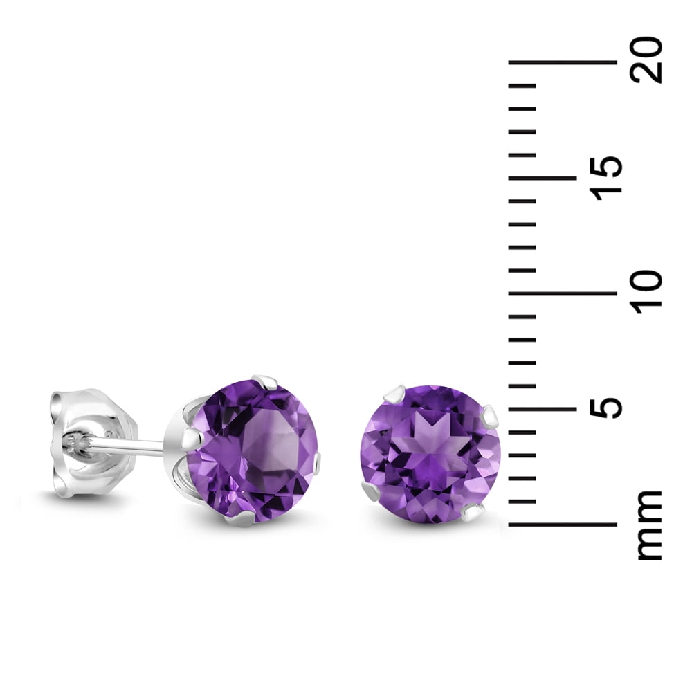 Gem Stone King 925 Sterling Silver Purple Amethyst Stud Earrings for Women Men (1.50 Cttw, Gemstone February Birthstone, Round 6MM)