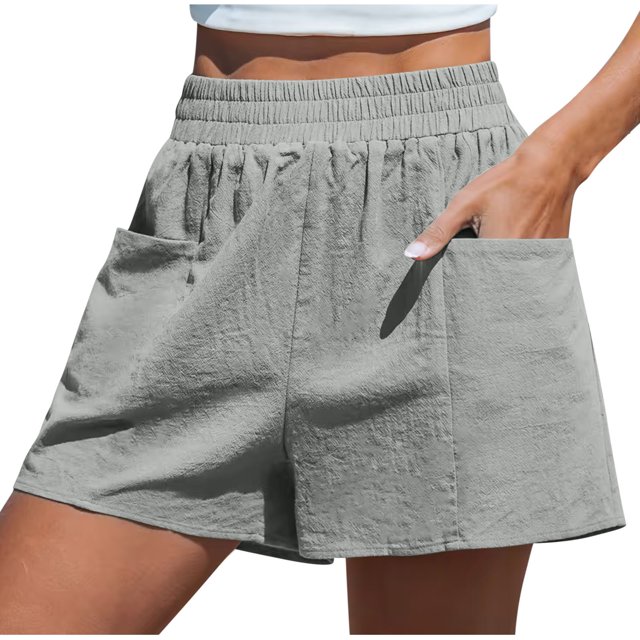 Timegard Wide Leg Shorts for Women Elastic High Waisted Loose Lightweight Lounge Shorts with Pockets