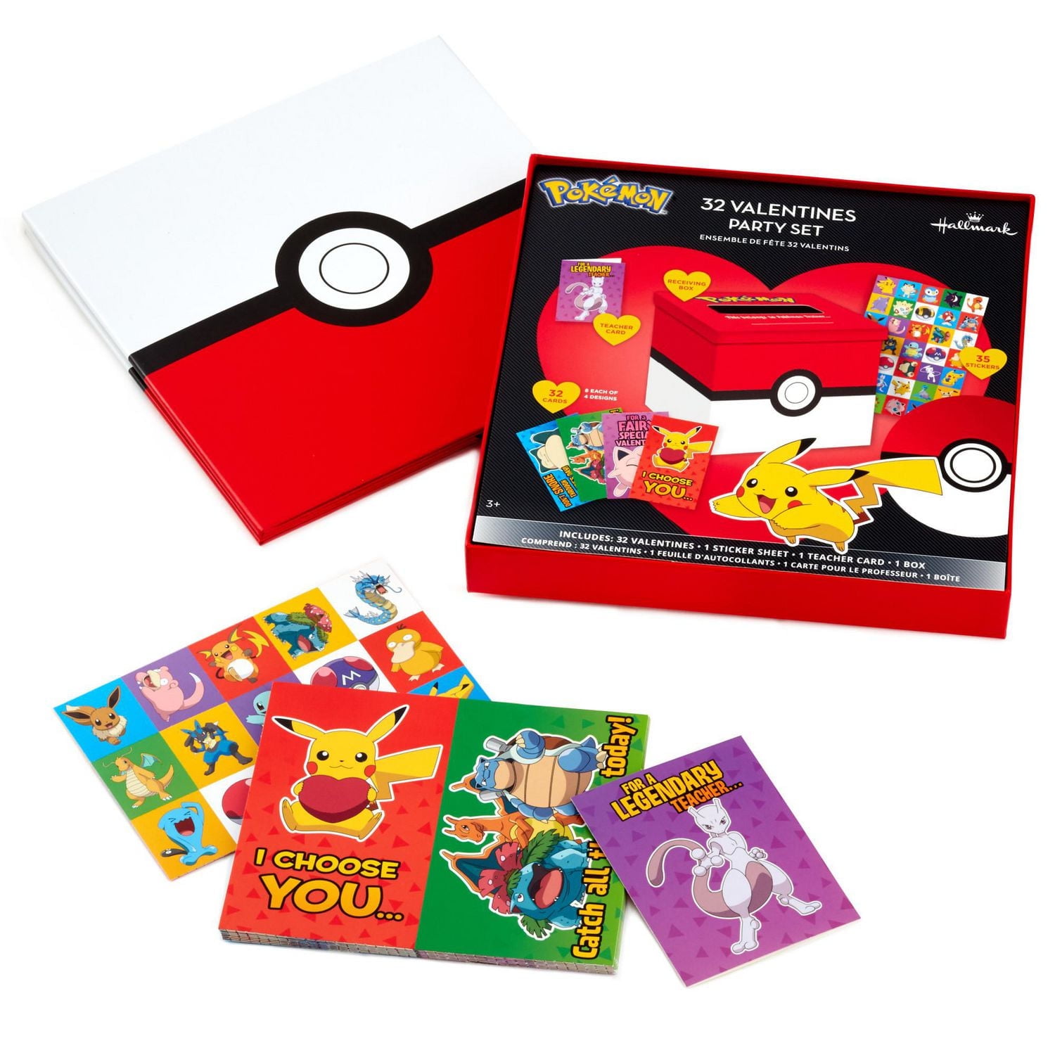 Hallmark Pokémon Valentines Day Cards and Mailbox for Kids School Classroom Exchange (1 Box, 32 Valentine Cards, 35 Stickers, 1 Teacher Card)