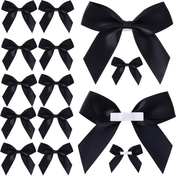 15Pcs Self-Adhesive Premade Black Bows, 2.5" Small Present Wrapping Bows, Cute Mini Satin Ribbon Bowknot Decoration for Balloon, Wedding, Parties