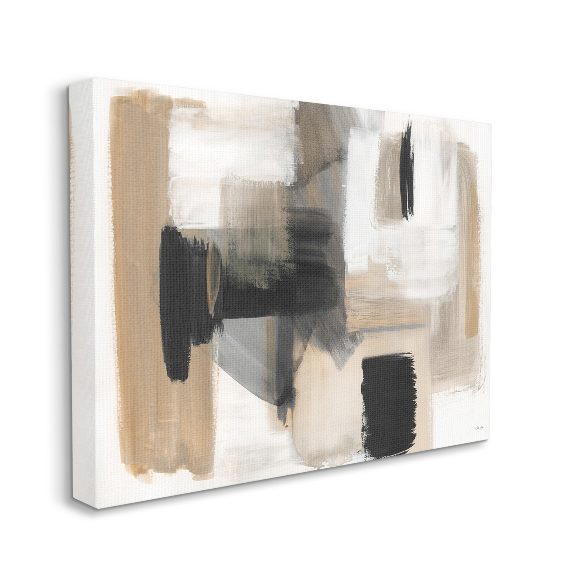Stupell Industries Tan & Black Collage Abstract Painting Gallery Wrapped Canvas Art Print Wall Art, 20 x 16