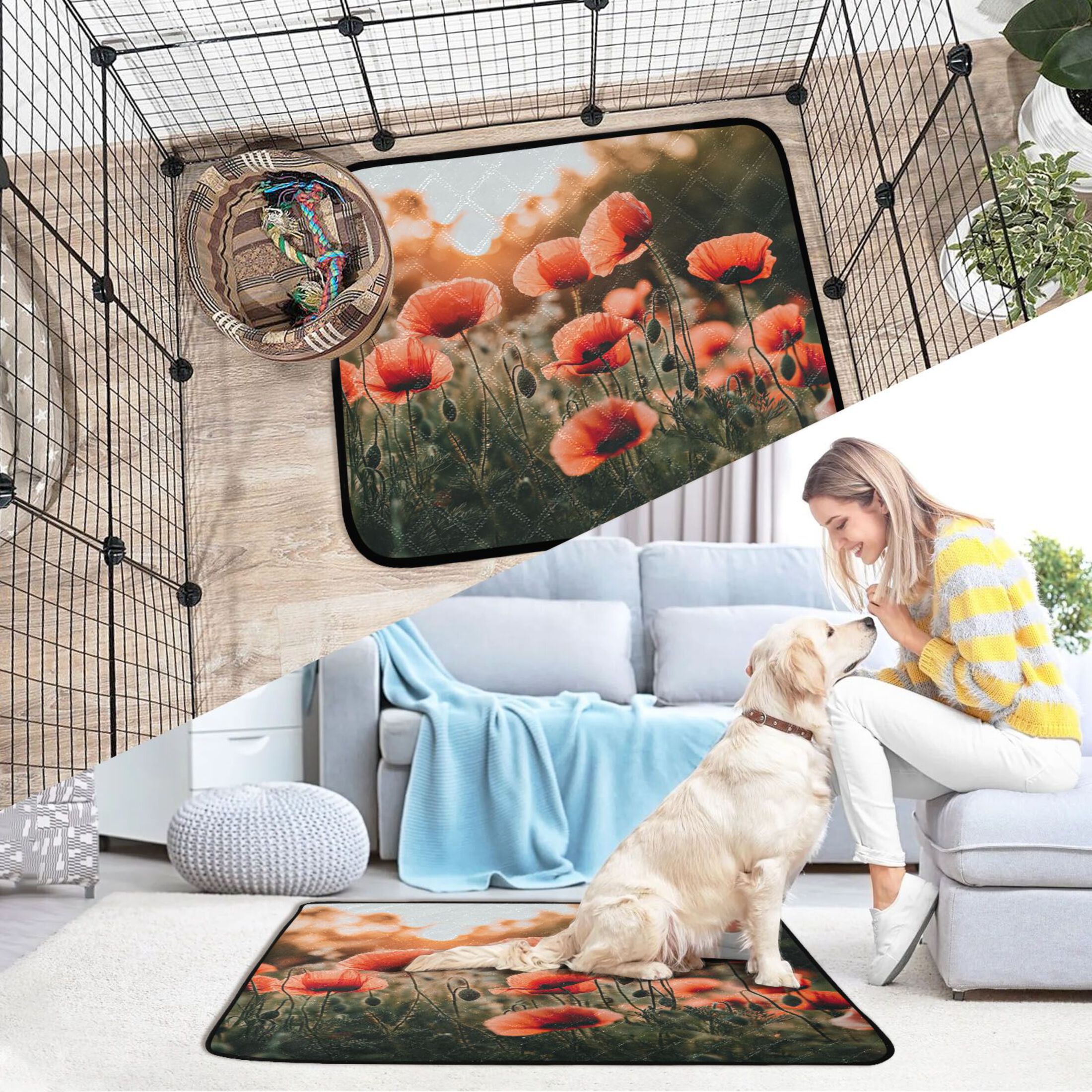 Washable Pet Pee Pads with Super Absorbent Reusable Training Pads for Dogs & Cats Red Flower Field