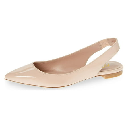 YDN Women Sexy Pointed Toe Elastic Strap Slingback Sandals Low Heel Slip On Flats Shoes Party Shopping Dress Size 5 Nude