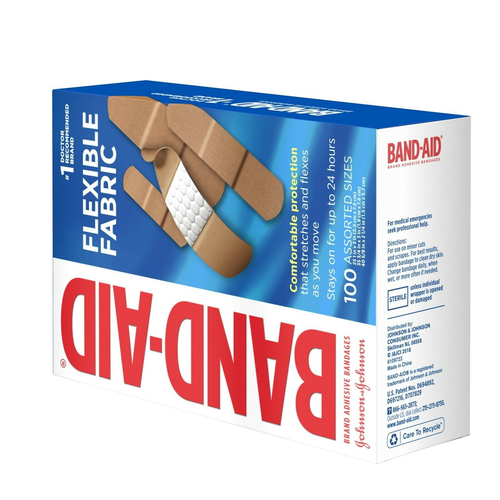 BAND-AID Flexible Fabric Adhesive Bandages, Assorted, 100 ea, 