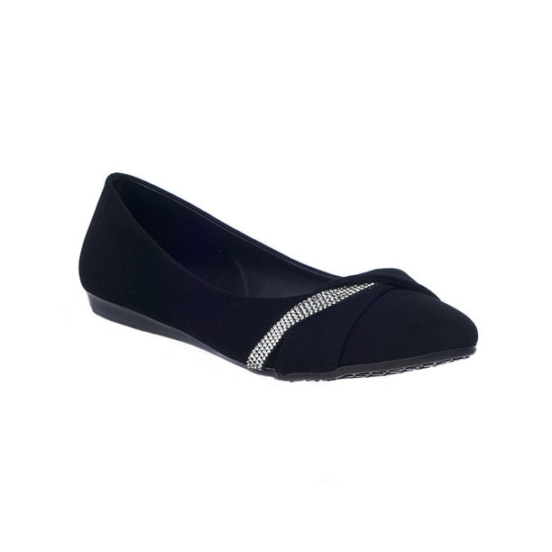 Zapato Para Mujer Juvenil Con Pedrería Flats De Piso Tipo Ante Negros Casuales Cómodos negro 27 Love Clasben 024D4E
