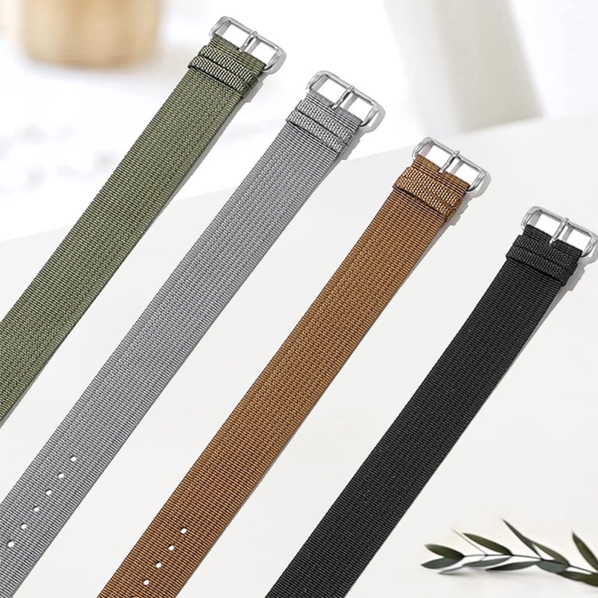 DESIGNICE Nylon Watch Band,20Mm Width,Nylon Multicolor Replacement Watch Straps with Silver Buckle for Men Women （Black） Nylon Watch Strap