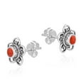 thumbnail image 2 of Sterling Silver Swirl Heart Petal Flower Red Coral Stud Earrings, 2 of 5