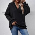 thumbnail image 3 of Womens Hooded Shirts Casual Loose Fashion Solid Color V-Neck Long Sleeve Fall Pullover Blouse Top brown XXL, 3 of 5