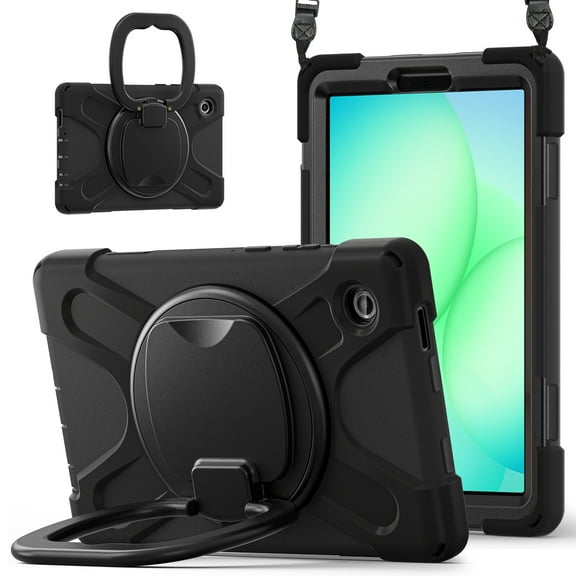 For Samsung Galaxy Tab A11/ Tab A9 8.7 inch Case, 360 Rotatable Handle Stand, Shoulder Strap, Drop-Proof Design, Black