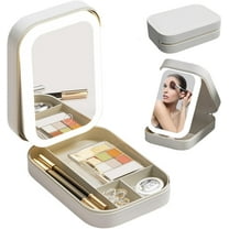 GoXteam Travel Makeup Bag With LED Mirror, Travel Makeup Case with LED Mirror, Portable Makeup Box with Mirror and Light, Gift For Girl Women (White)