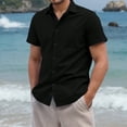 thumbnail image 3 of Men's Black Linen Shirt Short Sleeve Button Down Shirts Casual Summer Beach Vacation Shirts 2XL, 3 of 6