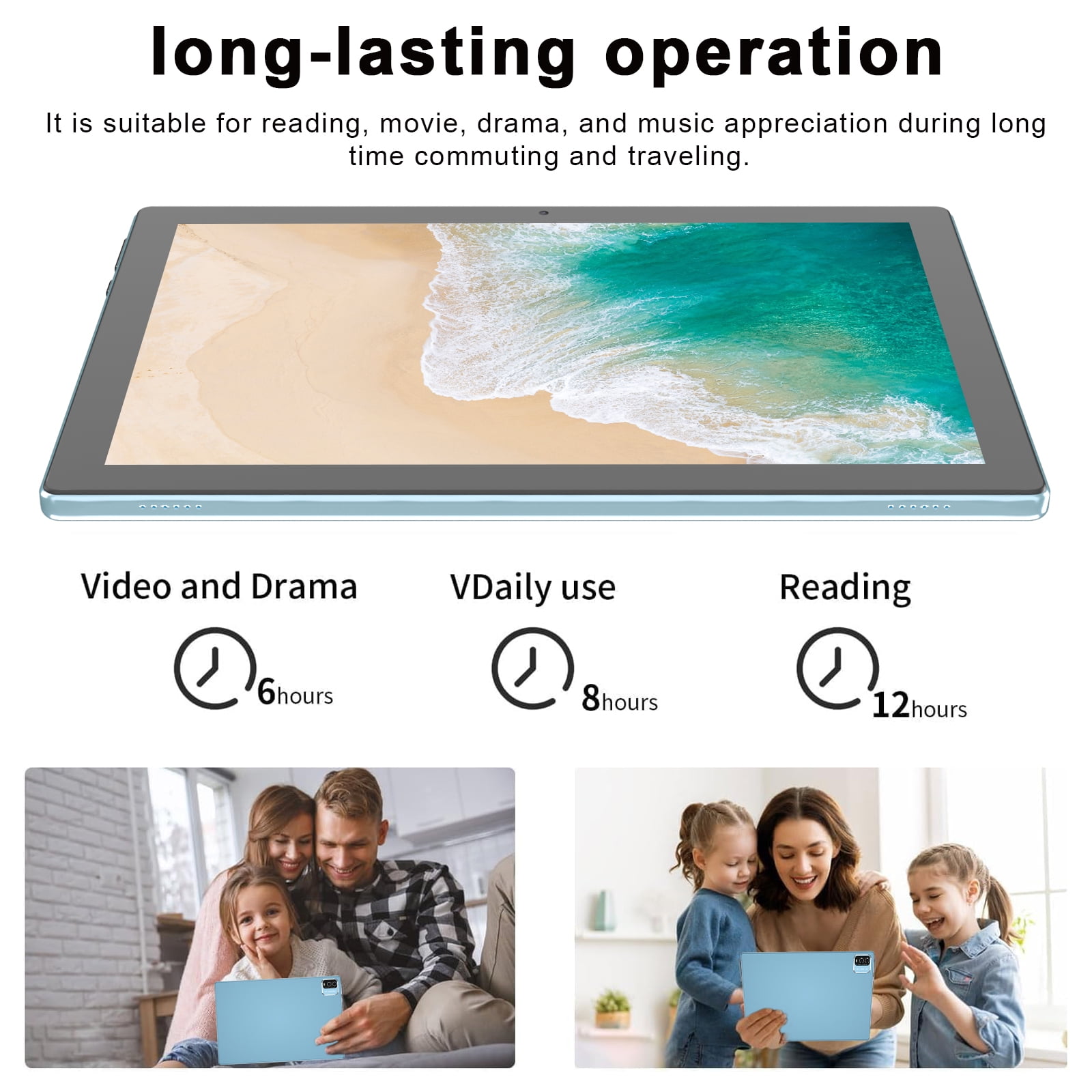 Peicheng 10" Android 15 Tablet, 10(4+6Expand)GB RAM+64GB ROM Tablet Kit with Protective Case/Stylus, 2+8MP Dual Camera, 6000mAh Battery (1set, Silvery-blue)