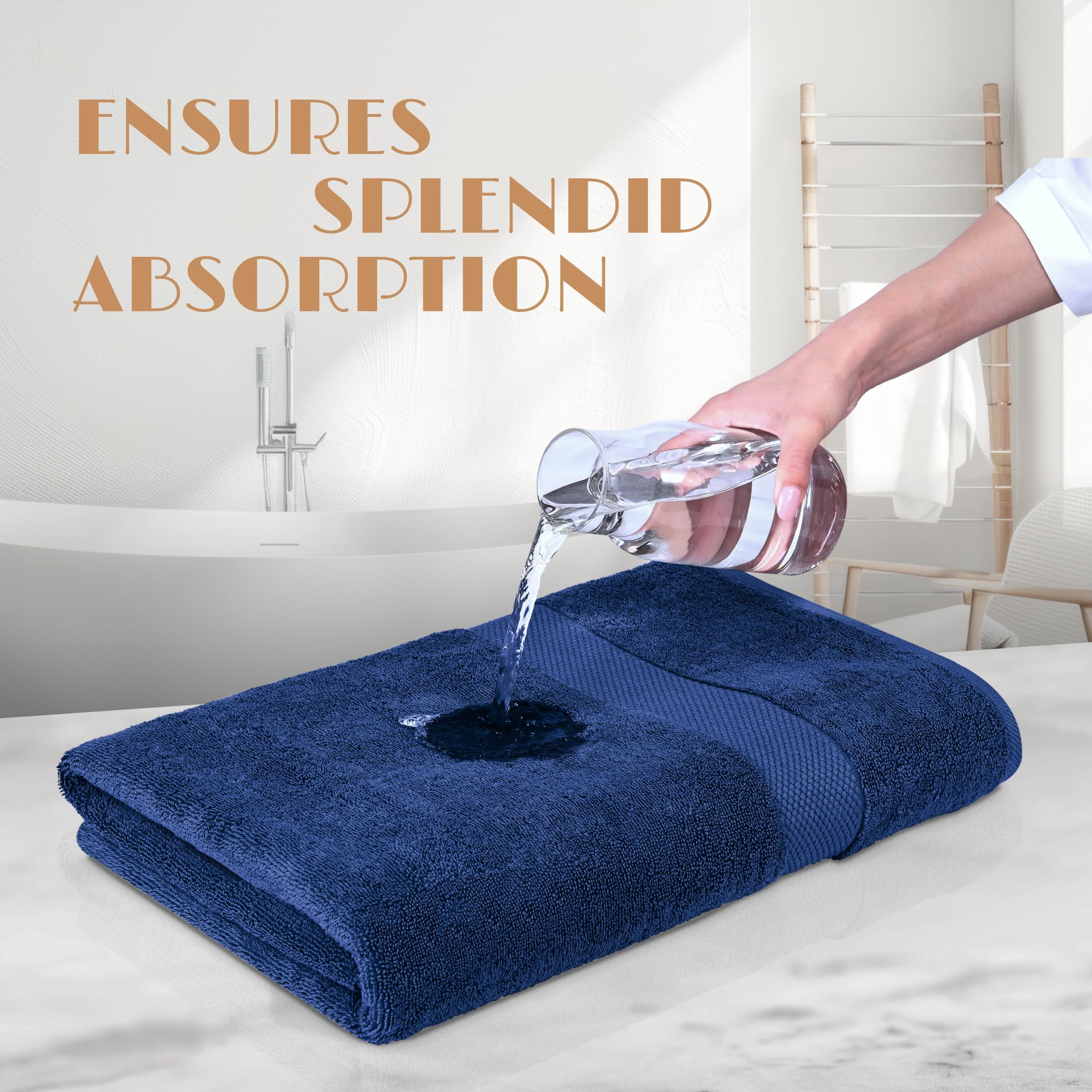 White Classic Luxury 650 Gsm Cotton Bath Sheet Towels, Extra Large Bathroom Towels Oversized, Navy Blue, 35 x 70, 2 Pack