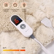 MARNUR Electric Throw Blanket 50 x 60, Soft Faux Fur Heated Throw Blanket with Large LED Display, 6 Heating Levels, 4 Hours Timer- Tie-Dye off White
