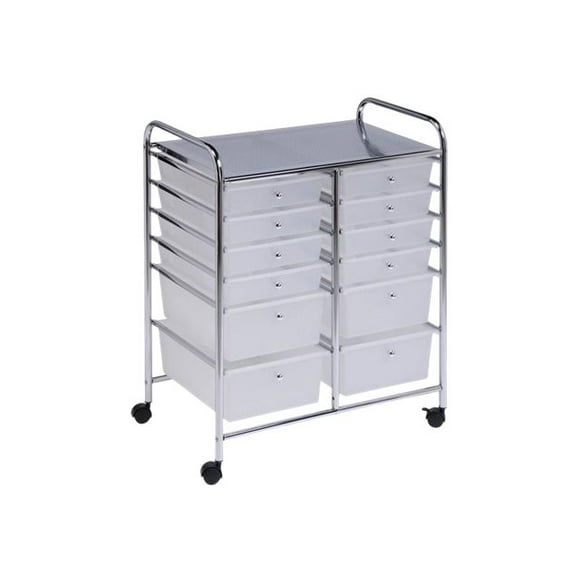 Honey-Can-Do Rolling Storage Cart and Organizer - Trolley - 12 drawers - plastic, chrome plated steel - white, silver, transparent