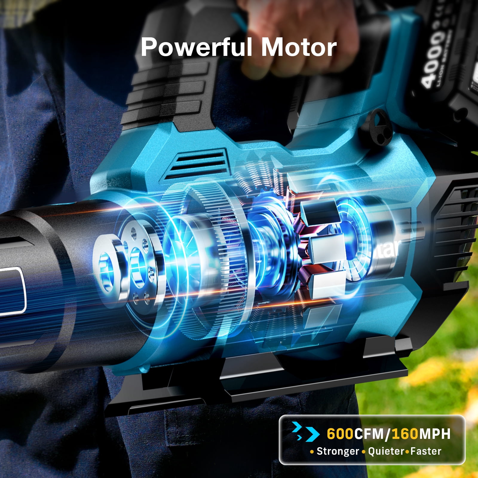 Taskstar 40V Cordless Leaf Blower,600CFM/160MPH ,2*4000 mAh Batterie,  Electric Blower for Lawn Care/Debris/Dust