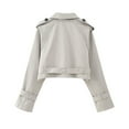 thumbnail image 2 of XFLWAM Women's Casual Lapel Double Breasted Trench Jacket Cropped Pea Coat Outwear with Belt Gray XS, 2 of 8
