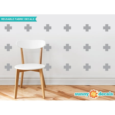 White Cross Bamboo - Plus Sign Fabric Wall Decals - Set of 18 Cross Pattern Wall Decor - 19 Color Options-Grey/