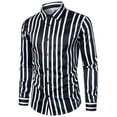 thumbnail image 2 of Honeeladyy Men's Solid Colour Business Shirt,Men Casual Stripe Print Button Long Sleeve Turn-down Collar Tops Blouse Shirt, 2 of 9