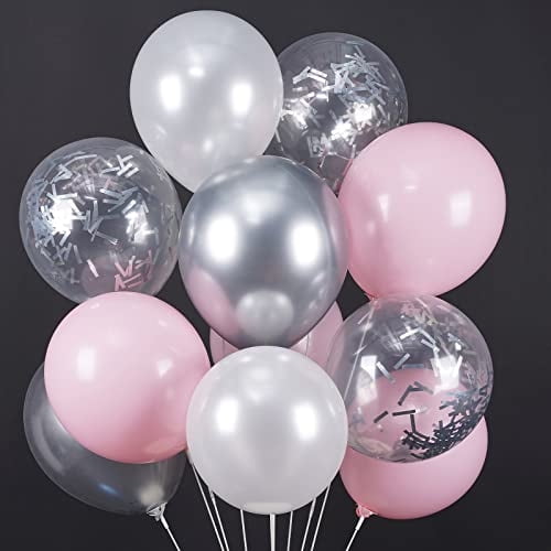 Juego de Globos PartyWoo Rosa, 60 piezas Globos Rosa y Blanco, Globos Metálicos Plateados, PartyWoo PartyWoo