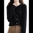 thumbnail image 1 of Suéter de Larga con Cuello Redondo de Color Liso para Mujer, Chaqueta de Punto Combinable para y Otoño Negro M, 1 of 7