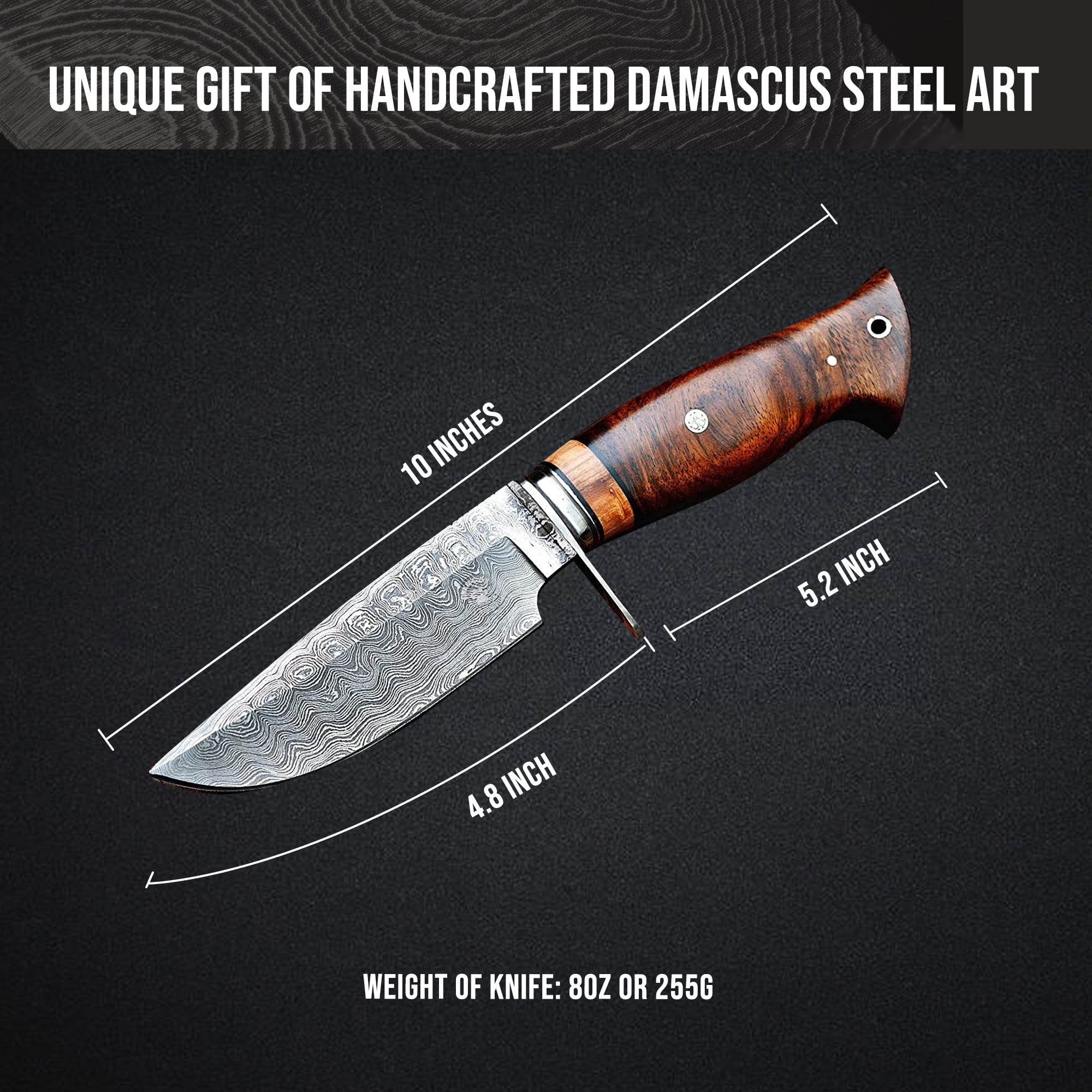 BigCat Roar Wild Tiger Damascus Buck Knife with Sheath - 4.8" Drop-Point Blade Hunting Knife