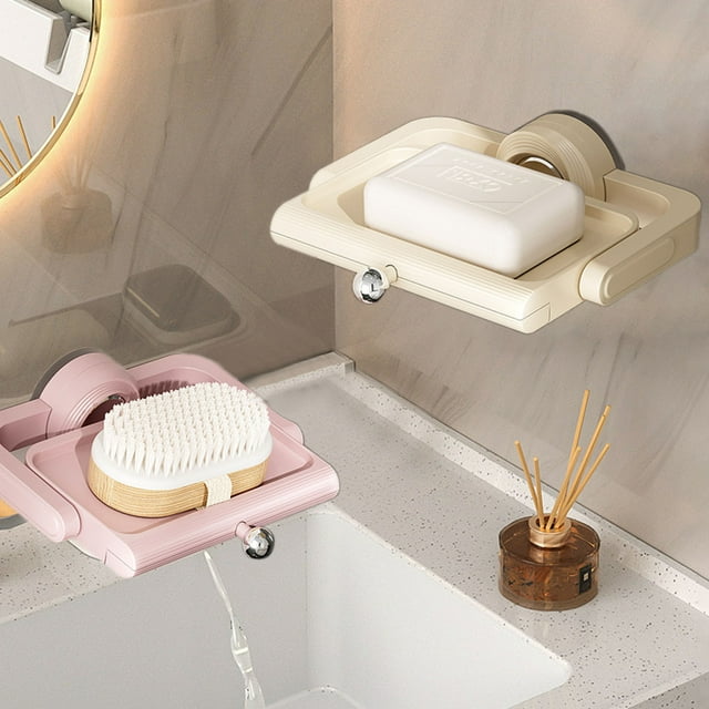 Suction Cup Soap Dish Holder - Rotatable Wall Mounted Storage Rack for Bathroom and Kitchen - Draining Soap Container for Space Saving and Organization