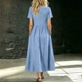 thumbnail image 6 of Fewfanhot Womens Summer Long Dress Casual Short Sleeve A-Line Cotton Linen Dress Flowly Beach Tunic Sundresses 2026, 6 of 9