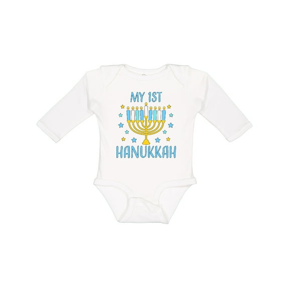 Inktastic My 1st Hanukkah with Menorah and Stars Boys or Girls Long Sleeve Baby Bodysuit