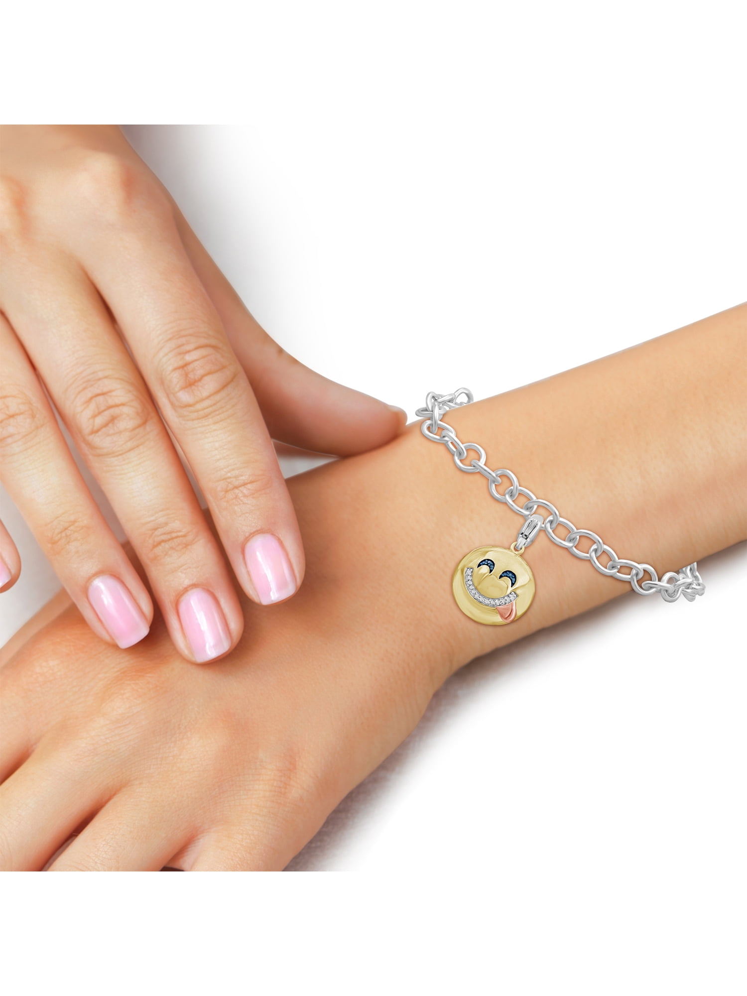 JewelersClub Accent Blue And White Diamond Two Tone Sterling Silver Emoji Bracelet