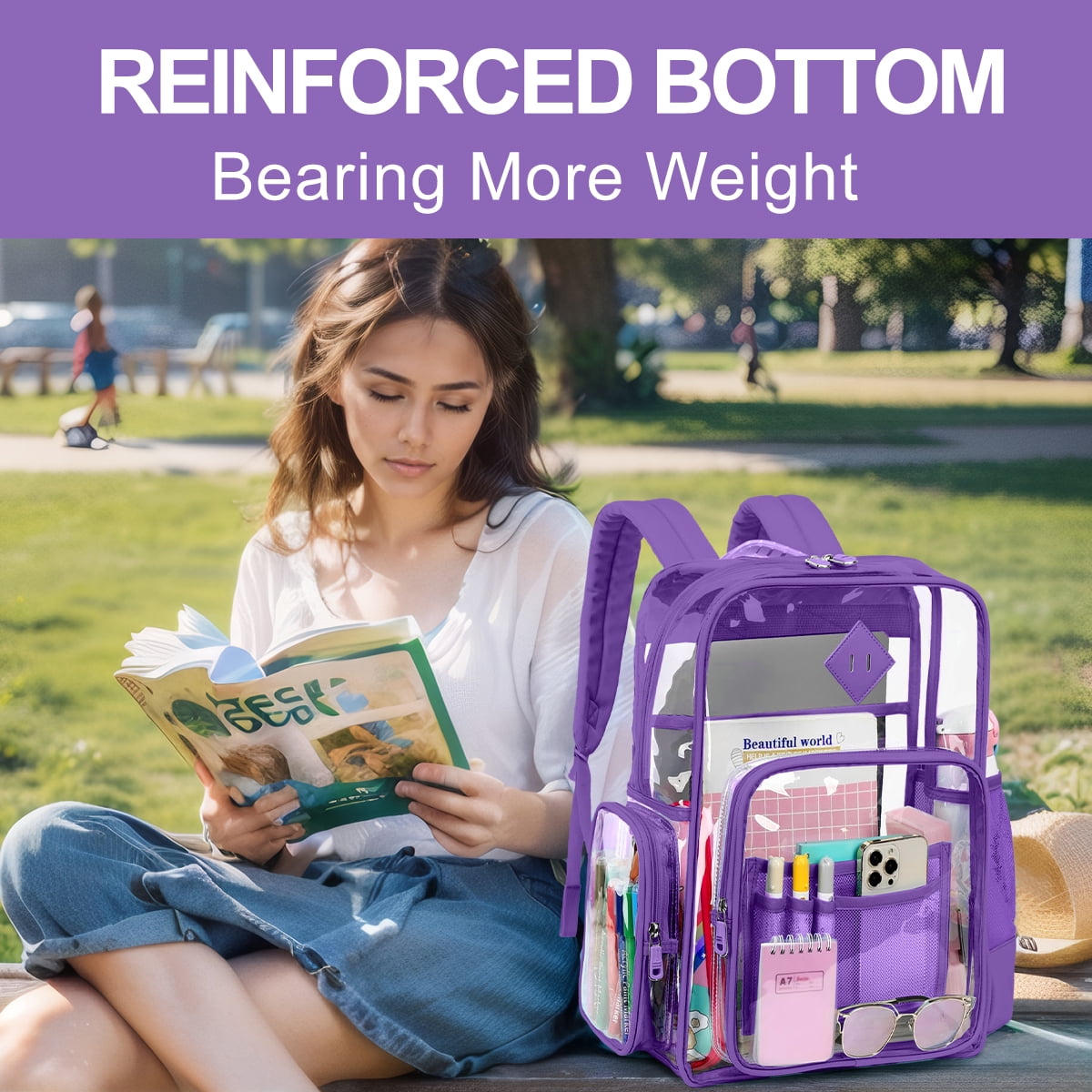 Sanmadrola Clear Backpack Heavy Duty Stadium Approved School Bookbag PVC Backpacks for Adults Travel