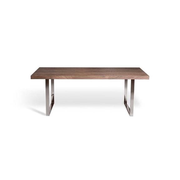Pemberly Row Solid and Engineered Wood Dining Table in Walnut and Chrome