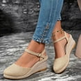 thumbnail image 3 of Women Espadrilles Wedge Sandals Closed Pointed Toe Casual Walking Sandal Ladies Slingback Ankle Strap Low Heel Shoes Yellow 6.5, 3 of 5