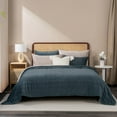 thumbnail image 6 of EVERGRACE Velvet Quilt King Size, Luxury Velvet Bedding Set, Ultra Soft Ruched Quilt Sets, Lightweight Comforter Vintage Textured Bedspread Coverlet with 2 Shams for All Season, Stormy Blue, 6 of 8