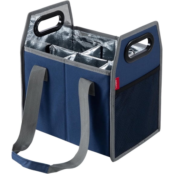 6 Bottle Insulated Wine Carrier Tote Bag, Oxford Cloth Portable Wine Cooler Bag with Removable Dividers, Waterproof Wine Bottle Holder for Picnic, Camping, Travel, BBQ Parties,Blue.