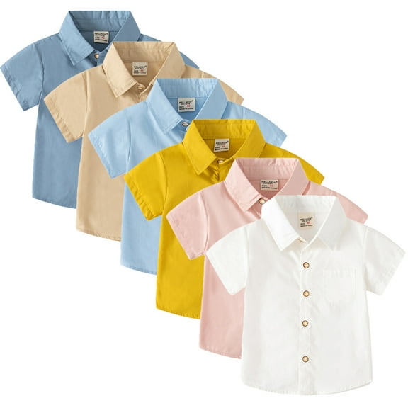 Esaierr Toddler Little Boys Casual Shirts Baby Short Sleeve Lapel Shirts Summer Solid Colour Dress Tops for Kids 1-6T