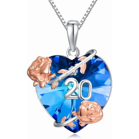 Birthday Necklace 925 Sterling Silver 20th 30th 40th 50th 60th Rose Heart Crystal Birthday Jewelry for Women