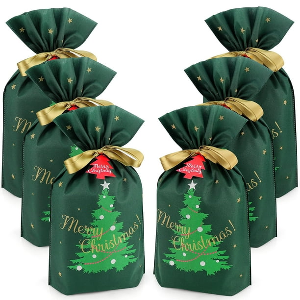 Bolsas de regalo de tela Mistorri para regalos de Navidad, 6 unidades, color verde