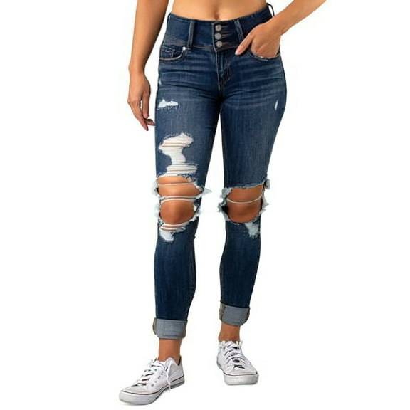 Indigo Rein Above Ankle Mid Rise Narrow Leg Jeans