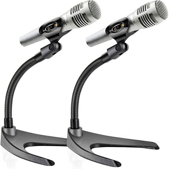 Pyle Universal Adjustable Desktop Microphone Stand - Tabletop Mic Holder Mic Stand 8.2'' (Pair)